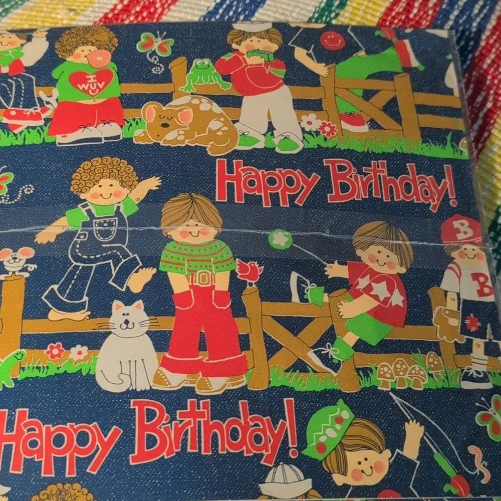 Vintage Buzza Kids Happy Birthday‎ Wrapping Paper NIP Rare